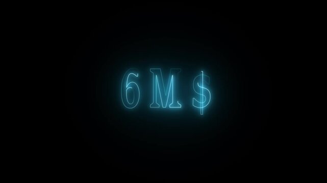 6Million dollar, Neon abstract green glowing 6M$ text animation on black background.