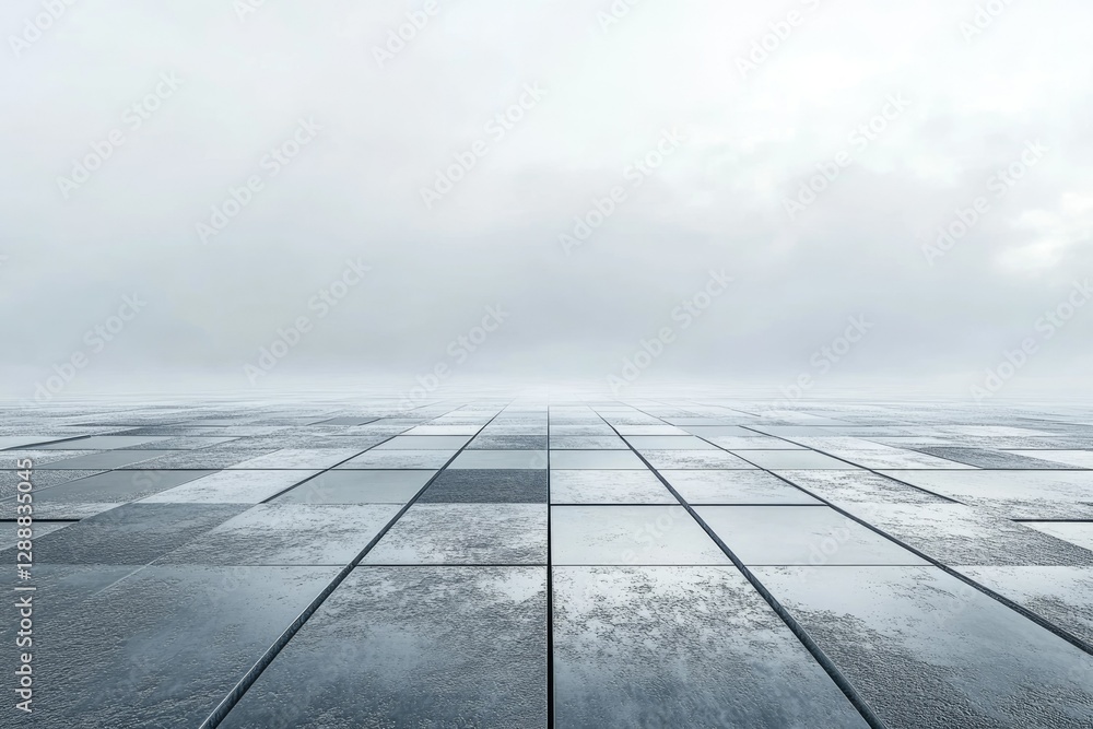 Poster vast, misty expanse of tiled pavement stretching to the horizon, creating a sense of depth and seren