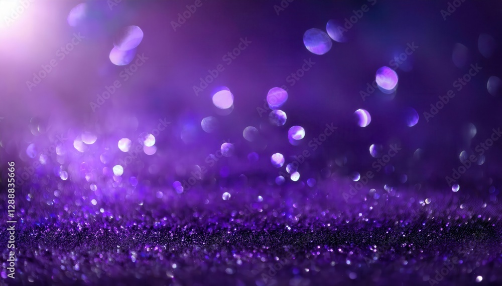 Poster purple bokeh background with shimmering sparkles, magical abstract glitter texture for design, event