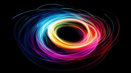 Mesmerizing Spiral Vortex of Colorful Flowing Curves and Rays on Dark Background