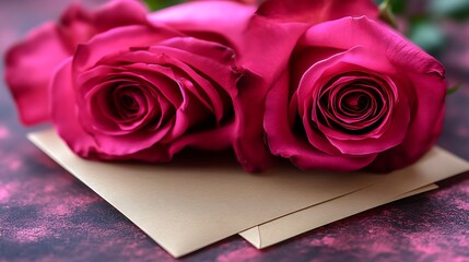 Vibrant Pink Roses on Beige Envelope Romantic Card