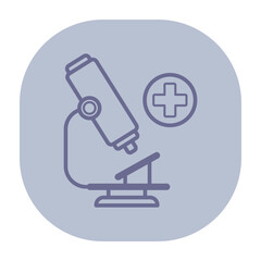 Line icon of microscope alongside health cross symbol, emphasizing connection between science and medicine. Research and healthcare innovation concept