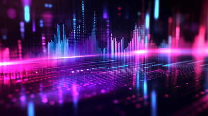 Digital sound wave equalizer concept with neon-colored light frequencies, representing music and technology