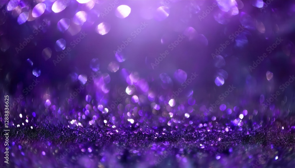 Poster purple bokeh background with shimmering sparkles, magical abstract glitter texture for design, event, or celebration use
