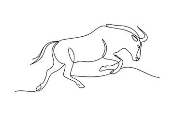 SingleLine Drawing of a Leaping Wildebeest in Motion