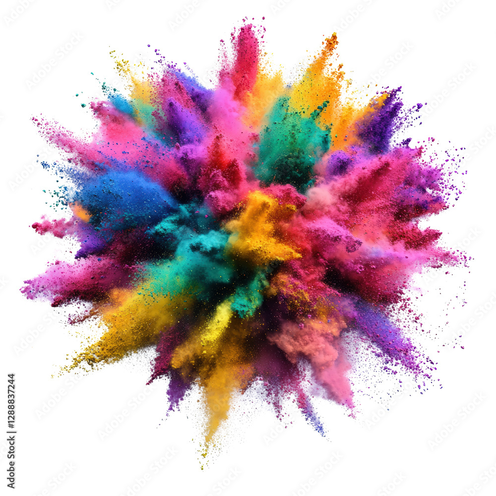 Poster colorful powder explosion creating vibrant abstract patterns on a white background isolated on trans