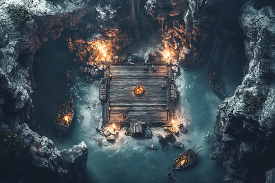Battle Map Game Top Down Pixel Voxel Art Bridge Over Water Landscape Fantasy Concept