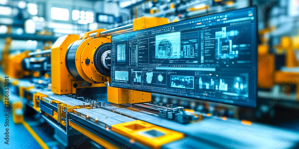 Poster automated industrial content generation system with robotics enhancing efficiency in modern manufact