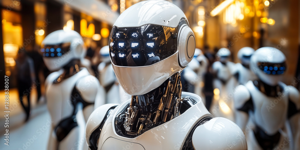 Poster humanoid robots in advanced robotics industry seamlessly bridging physical and digital realms for co
