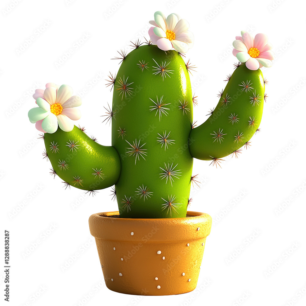 Poster cactus with a blooming flower against a neutral background in a natural setting isolated on transpar