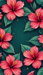 Fototapeta premium Grunge hibiscus floral wallpaper Tropical seamless vector pattern , texture, image, style