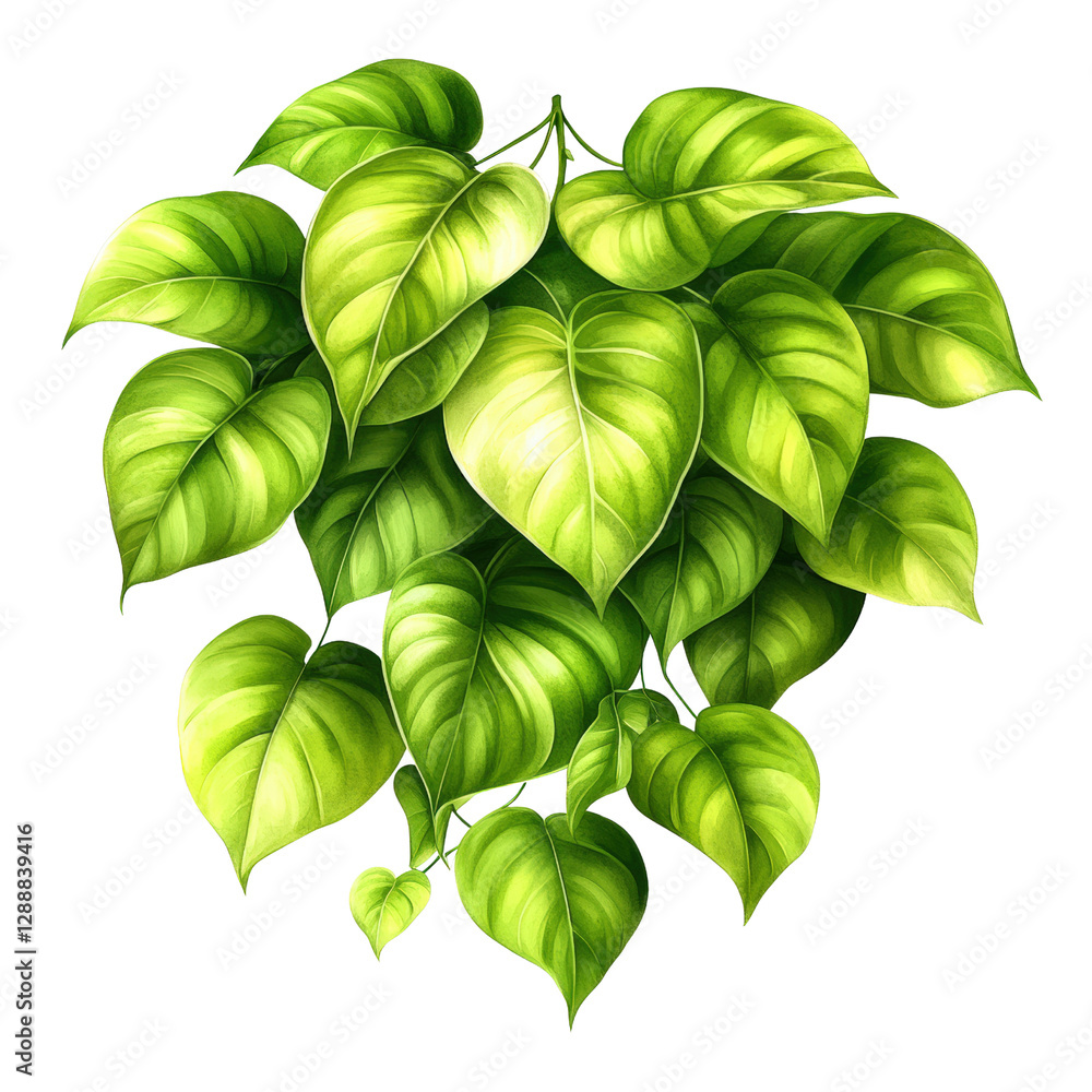Poster bunch of vibrant green leaves arranged on a solid black background for a striking natural compositio