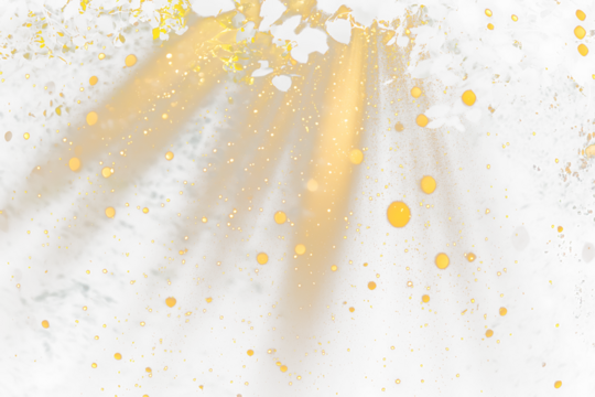Sunbeams illuminate magical forest, glowing dust motes.