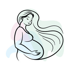 Line Art of a Pregnant Woman, Elegant Pregnant Woman Line Art Illustration, Serene Pregnancy outline , Pregnant Minimalistic Maternity Design, vector art illustration.