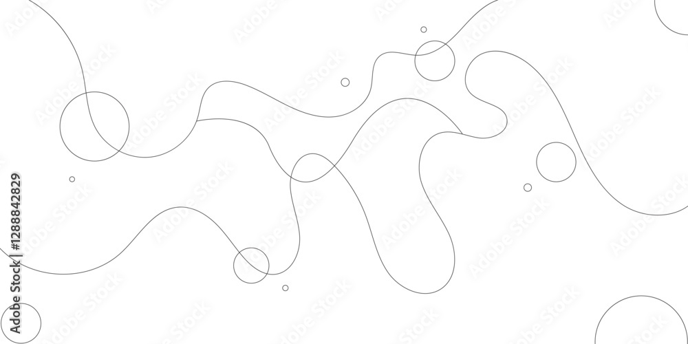 Poster a minimalist abstract design featuring smooth, flowing lines and various sized circles.