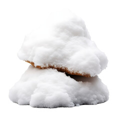 A pile of snow on a black background creating a stark contrast of textures and colors in a minimalist setting isolated on transparent background..