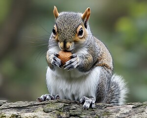 Obraz premium Grey Squirrel Eating Nut