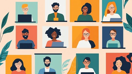 Diverse individuals engaging in online work.