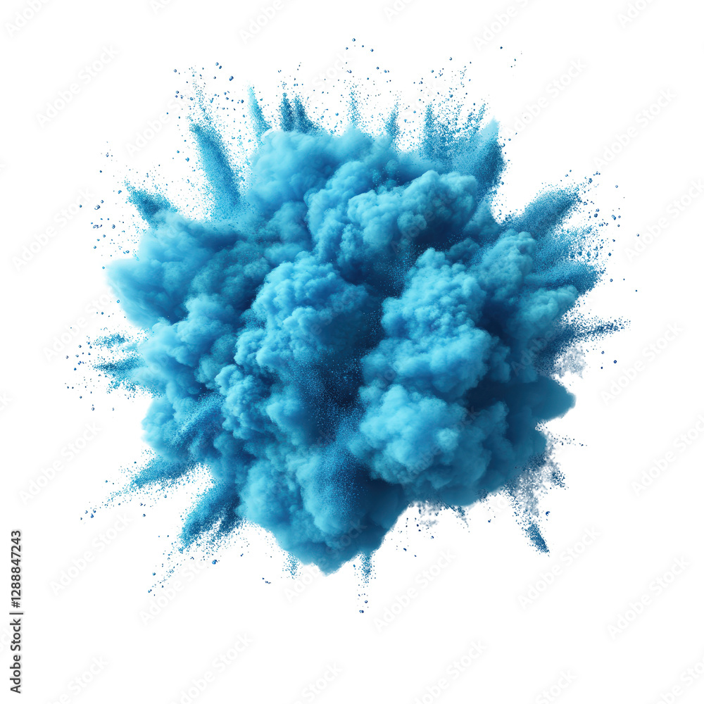 Poster blue powder explosion on black background creating dynamic abstract visual effect isolated on transp