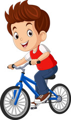 Cartoon a young boy riding bicycle