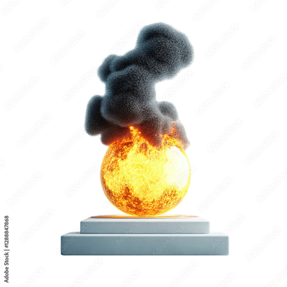 Poster black and white object featuring a burning ball in a minimalistic artistic composition isolated on t