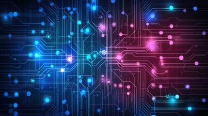 Fototapeta premium Abstract Colorful Circuit Board Background with Glowing Lights