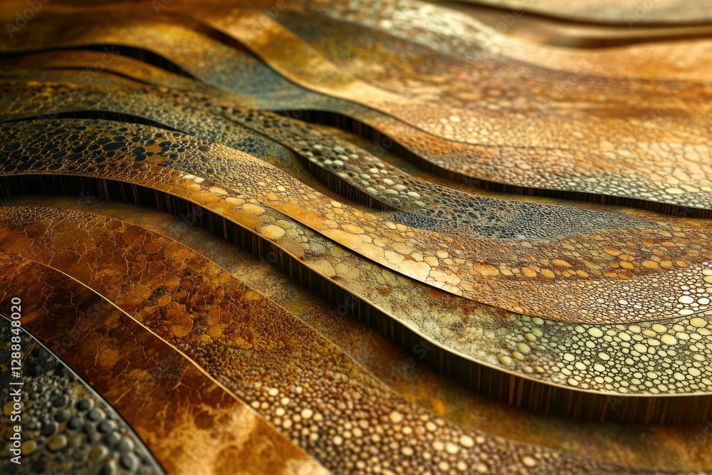 Aufkleber abstract wavy textured surface with golden hues and patterned details.