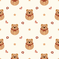 Bear doll cartoon so cute. On bow star  heart background. Pattern seamless vector illustration. 