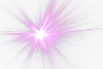 Vibrant purple light rays burst from bright center on Transparent  background.
