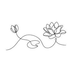 Elegant SingleLine Lotus Flower Drawing, Minimalist Botanical Art
