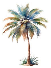 Botanical Watercolor Painting of a Palm Tree, Tropical Breeze. 
