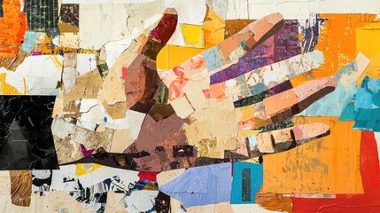 Abstract collage of a colorful hand created with various textures and patterns.
