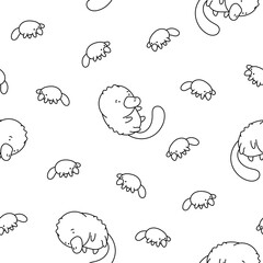 Obraz premium Cute platypus character. Seamless pattern. Coloring Page. Kawaii animal in different poses. Vector drawing. Design ornaments.