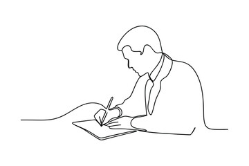 Businessman Signing Document OneLine Drawing, Contract, Agreement, Deal, Signature, Office, Work, De