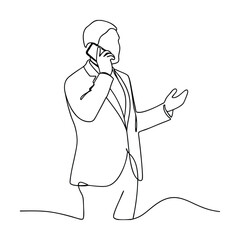 Businessman OneLine Drawing Phone Call Gesture Communication Success