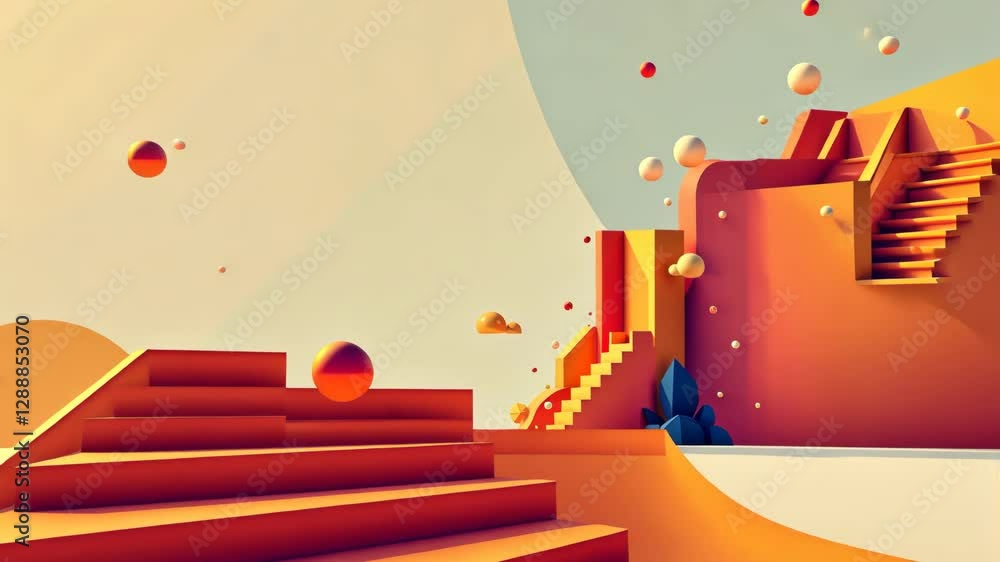 Poster A colorful background with a yellow and orange staircase. The staircase is made of blocks and is located in the middle of the background