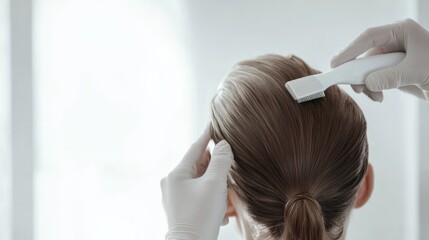 Fototapeta premium Hair restoration session in a modern, minimalist beauty clinic. Featuring rejuvenating treatments and advanced care