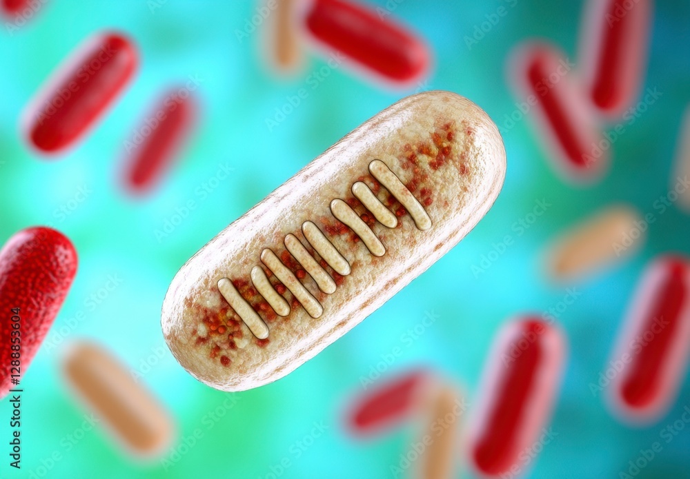 Aufkleber microscopic view of a single probiotic capsule with visible bacterial structures, surrounded by nume