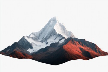 Majestic mountain peak with snow-capped summit and vibrant red s