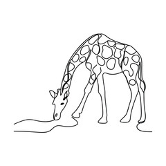 Elegant Giraffe OneLine Drawing, African Safari Animal Art © kajallata