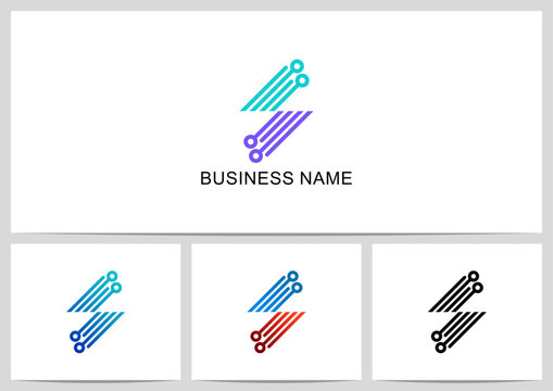 Thunder Parallel Diagonal Lines Nodes Logo Design