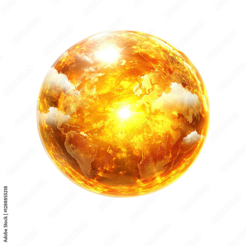 Poster yellow sphere illuminated against a black background with abstract design elements in the compositio