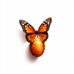 Fototapeta premium A vibrant orange butterfly emerges from its cocoon, symbolizing transformation and beauty against a minimalist background.