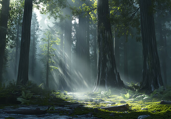Obraz premium Sunbeams in Redwood Forest