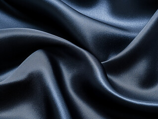 Obraz premium Luxurious dark blue satin fabric draped elegantly, showcasing smooth texture and sheen