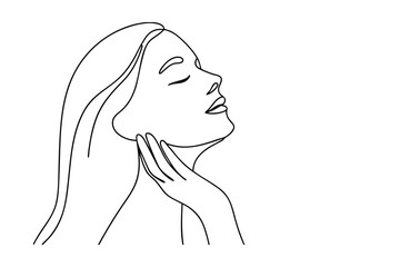 Serene Woman, Minimalist Line Art, Skincare, Beauty, Face, Hair, Elegant, Graceful, Peaceful, Portra