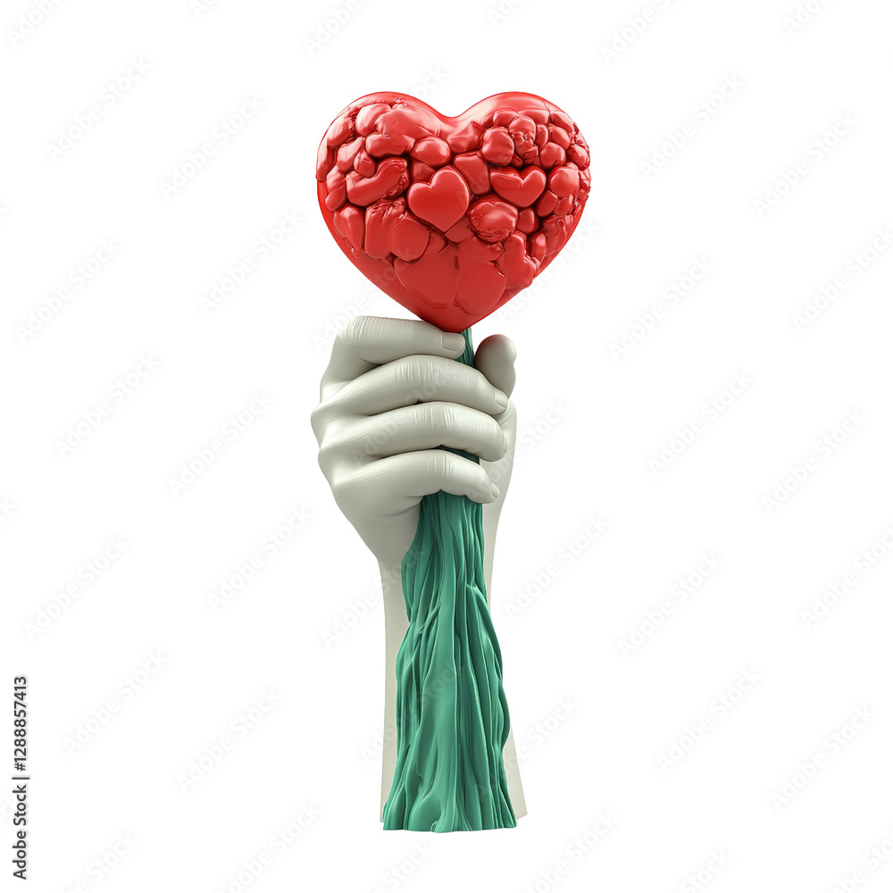 Poster hand holding a heart shaped object symbolizing love and affection for valentines day or romantic occ