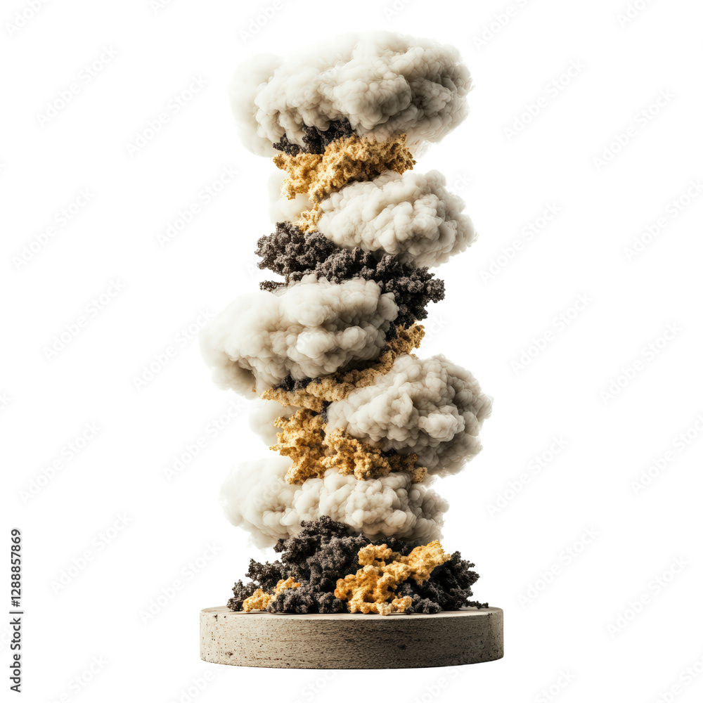 Poster sculpture of smoke forming intricate patterns on a black background for artistic representation isol