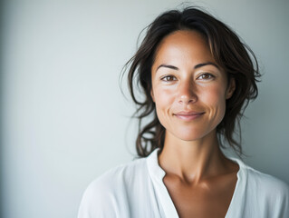 Beautiful woman in white shirt, natural light photography.
