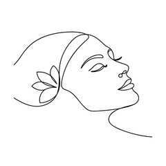 Serene Woman, OneLine Art, Lotus Flower, Spa, Beauty, Relaxation, Minimalist, Head, Profile, Peacefu